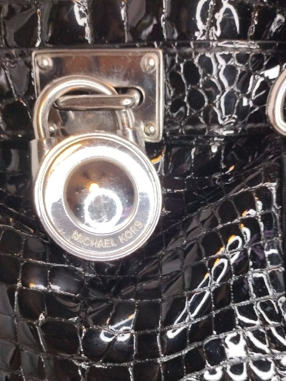 Michael Michael Kors Hamilton Black Croc-Embossed Patent Leather Tote Bag - Picture 4 of 16